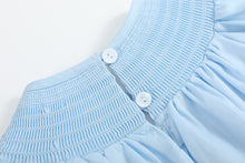 Load image into Gallery viewer, Blue and White Smocked Bubble Romper
