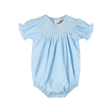 Load image into Gallery viewer, Blue and White Smocked Bubble Romper
