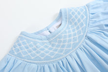 Load image into Gallery viewer, Blue and White Smocked Bubble Romper

