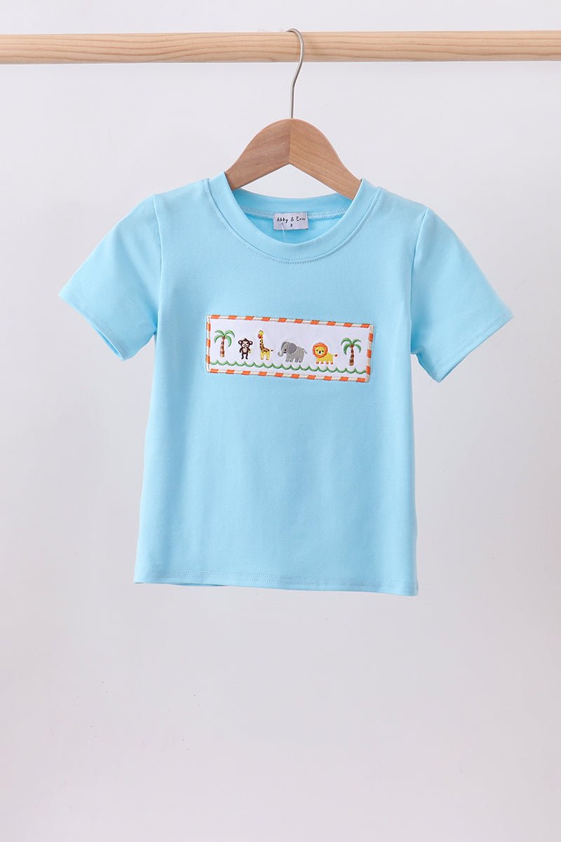 Blue animal embroidery top - Abbies Place