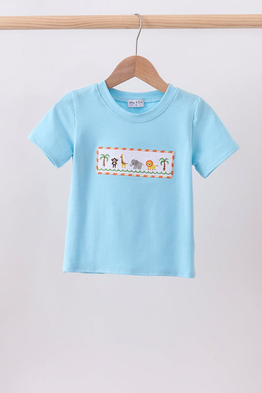 Blue animal embroidery top - Abbies Place