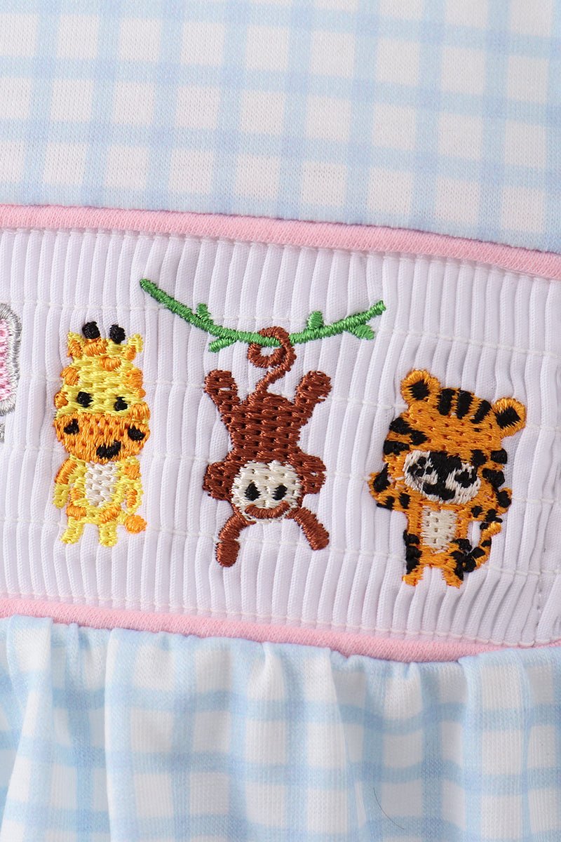 Blue animal smocked ruffle bloomer set - Abbies Place