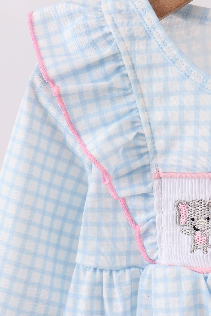 Blue animal smocked ruffle bloomer set - Abbies Place