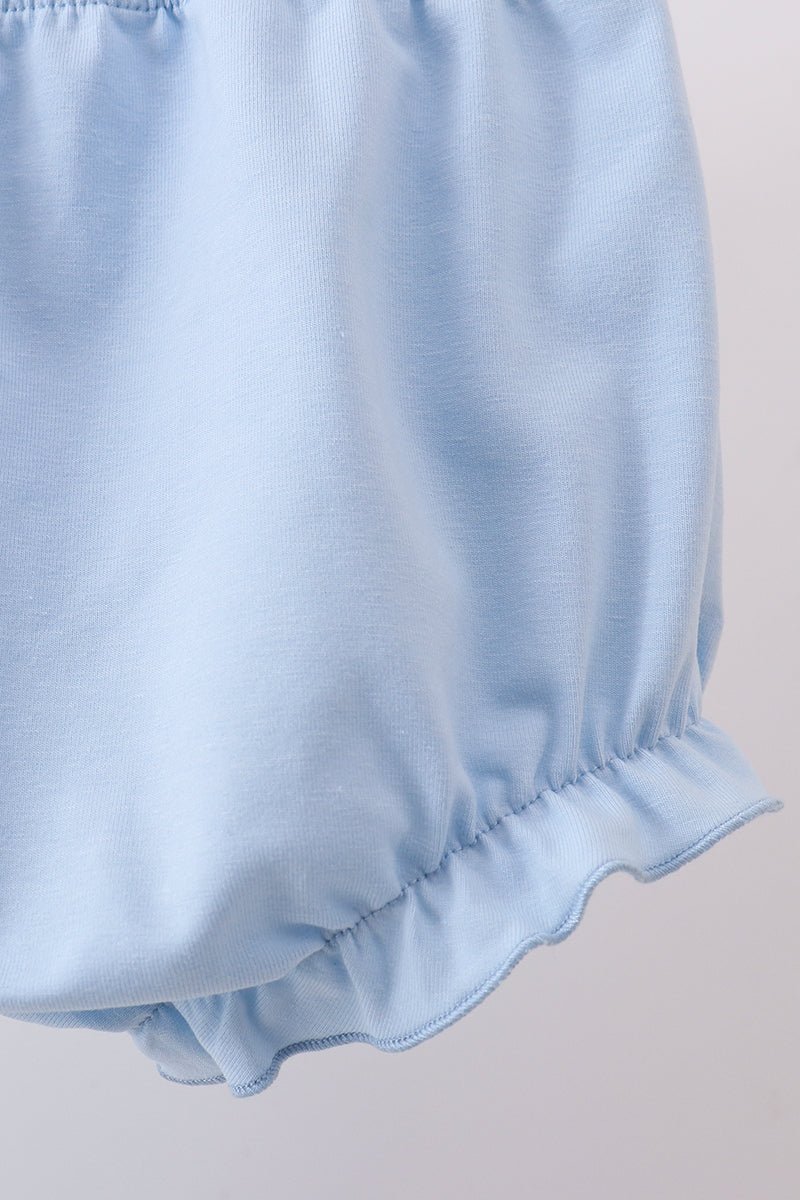 Blue beach print bow bloomer set - Abbies Place