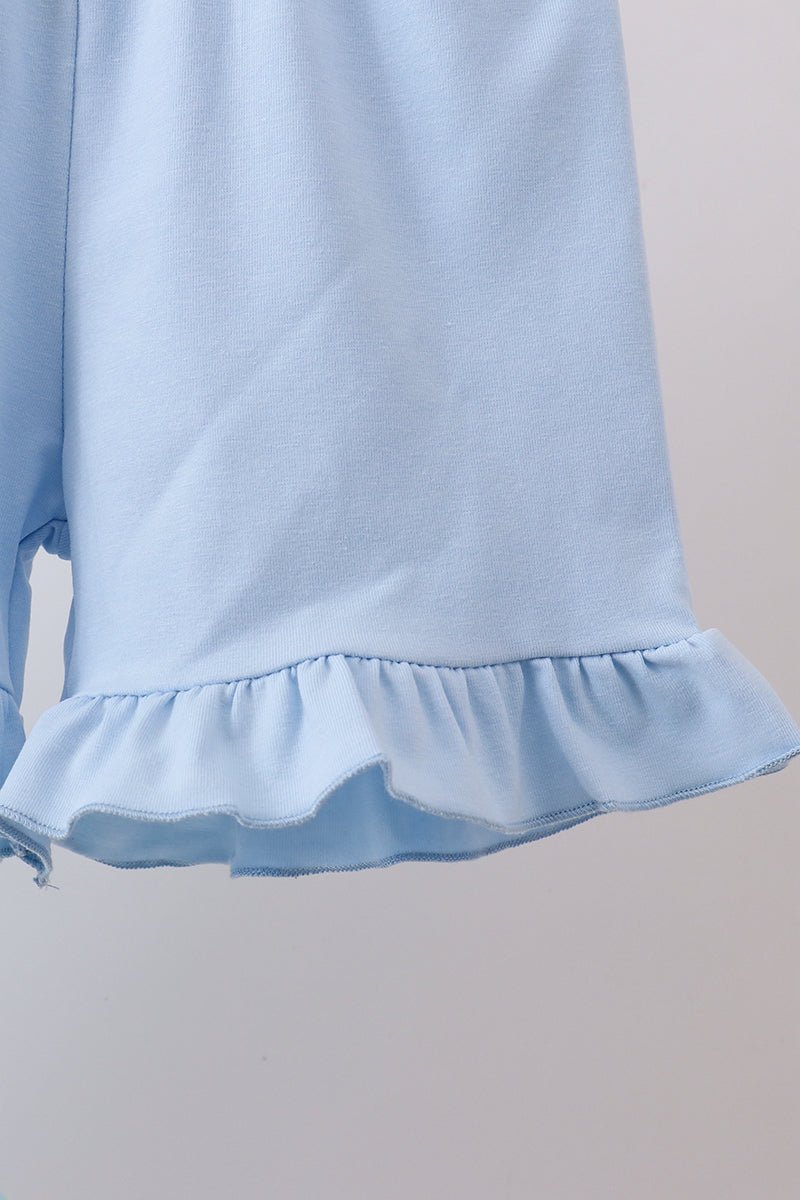 Blue beach print bow ruffle shorts set - Abbies Place