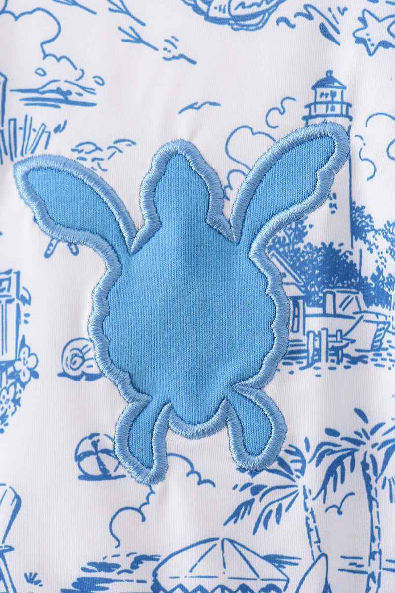 Blue beach sea turtle applique ruffle swimsuit - Abbies Place