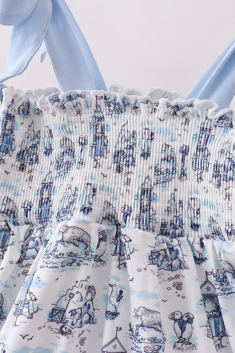 Blue Beach Smocked Dress - Abbies Place
