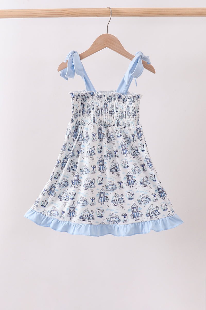 Blue Beach Smocked Dress - Abbies Place