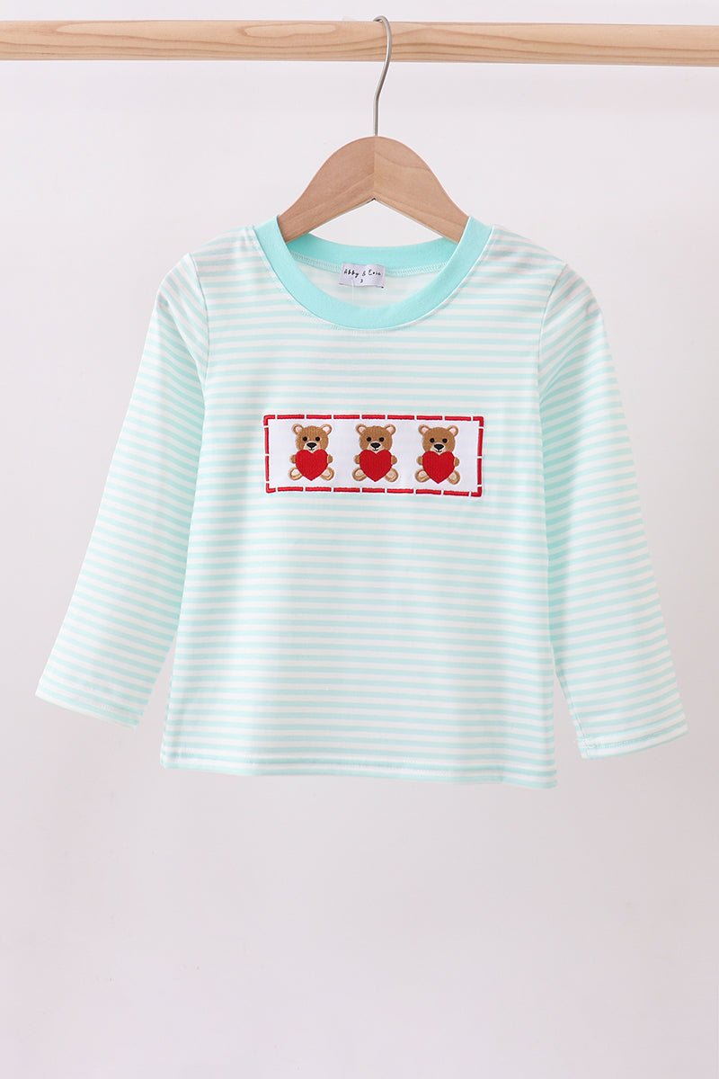 Blue bear embroidery top - Abbies Place