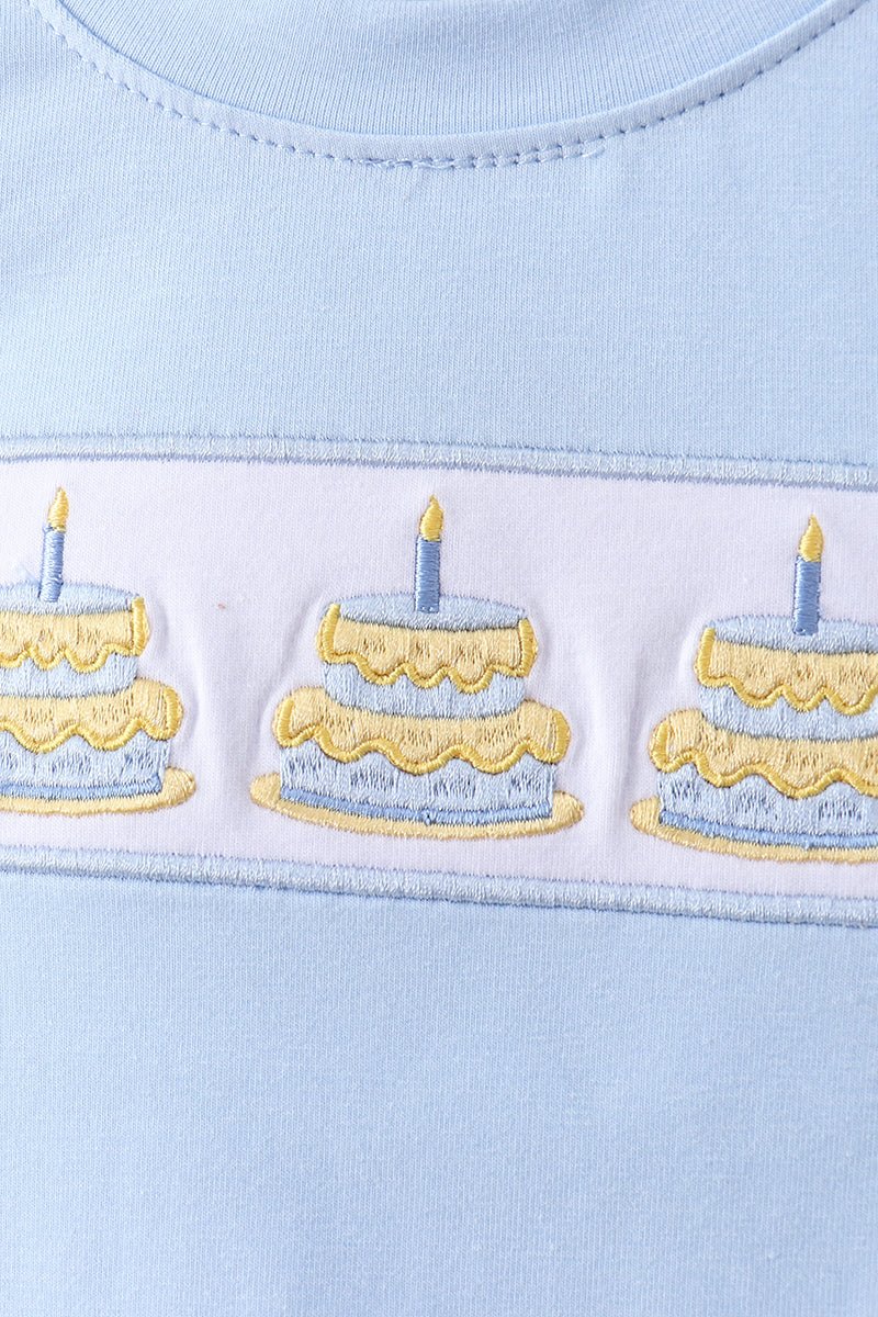 Blue birthday cake smocked plaid shorts set - Abbies Place