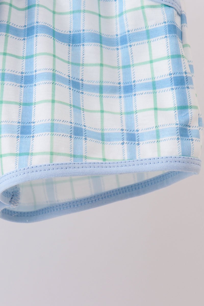Blue birthday cake smocked plaid shorts set - Abbies Place