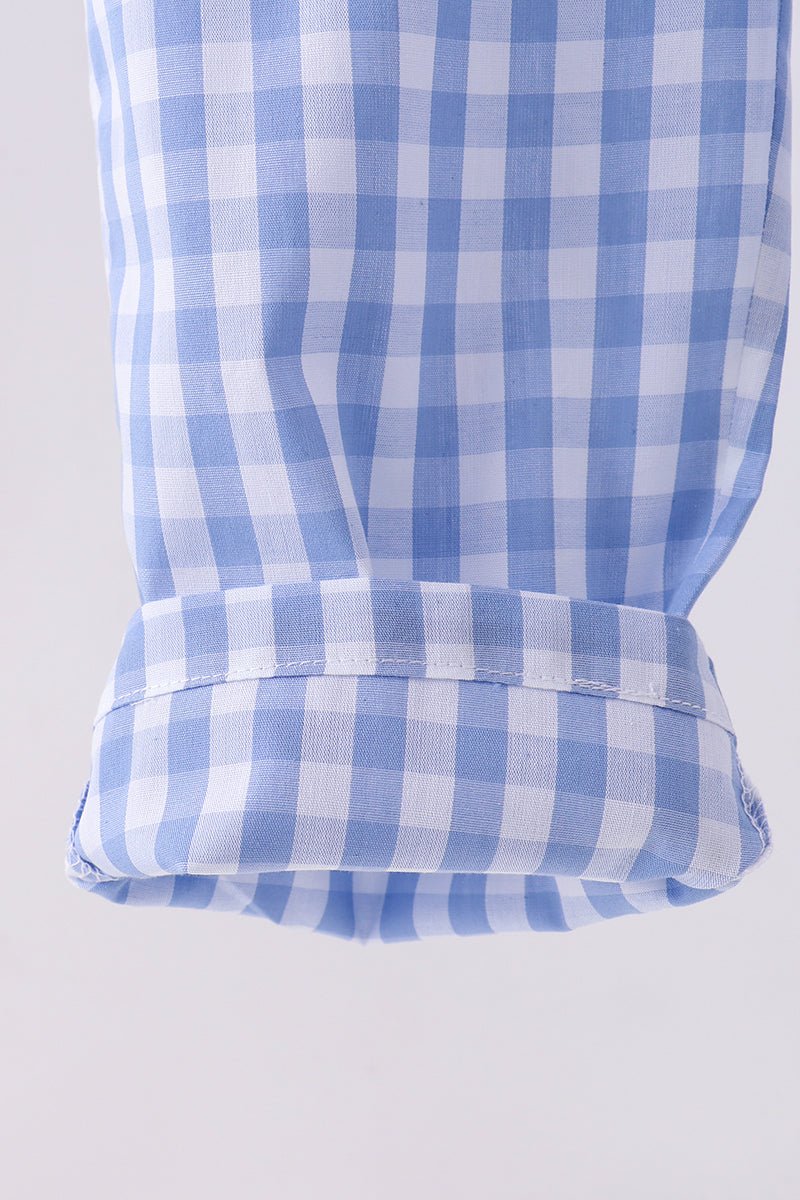 Blue bow gingham jumpsuit - Abbies Place