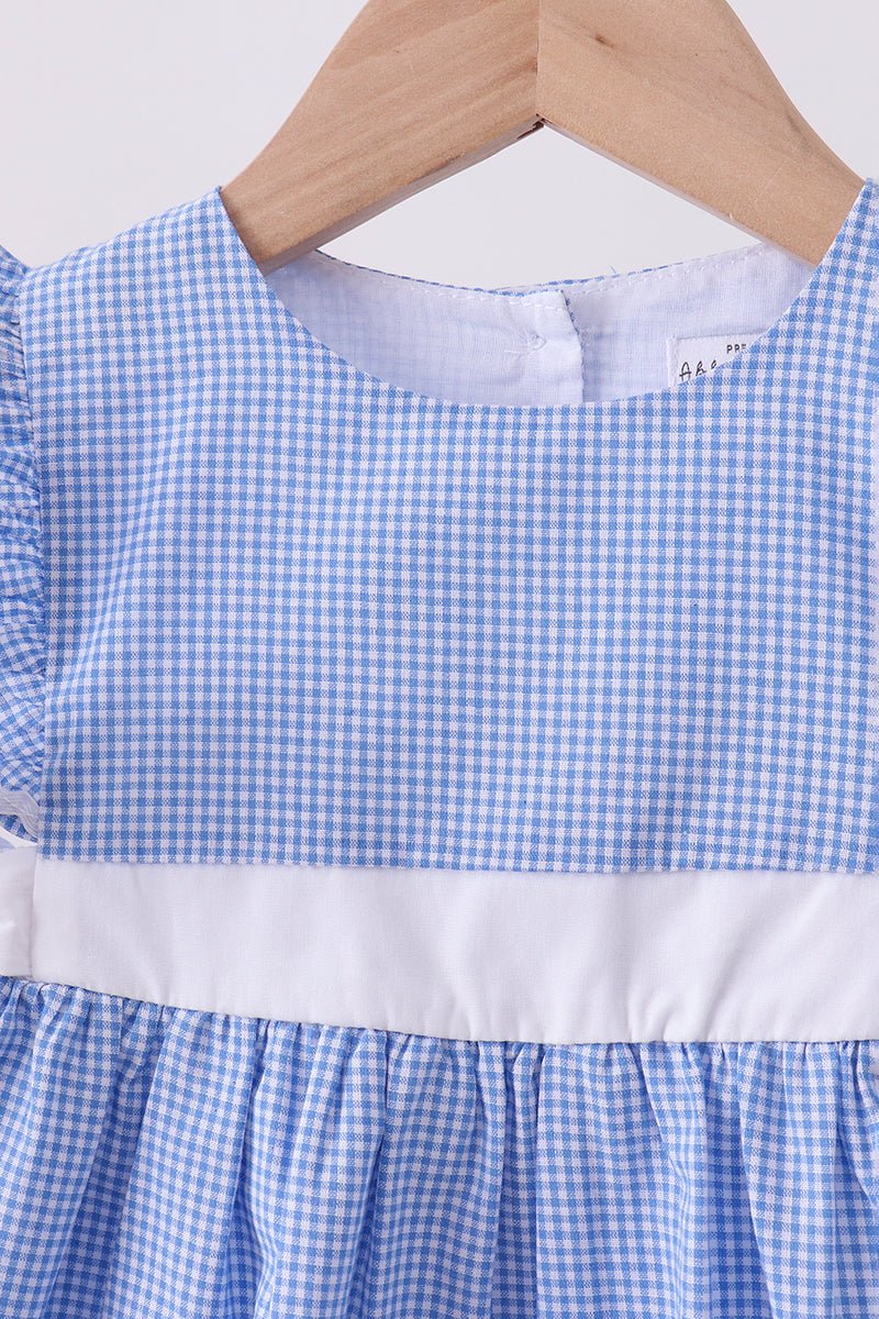 Blue bow gingham ruffle dress - Abbies Place