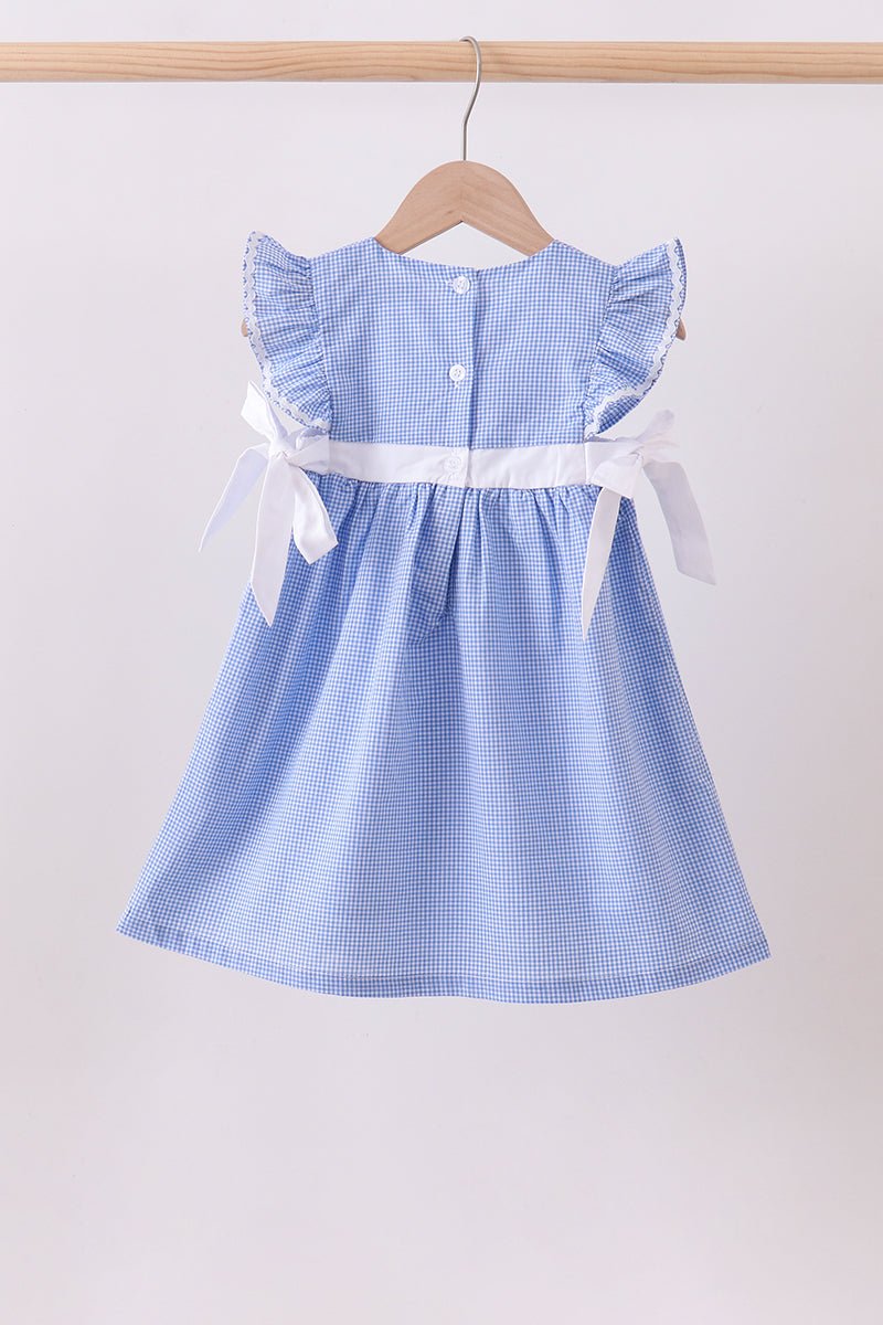 Blue bow gingham ruffle dress - Abbies Place