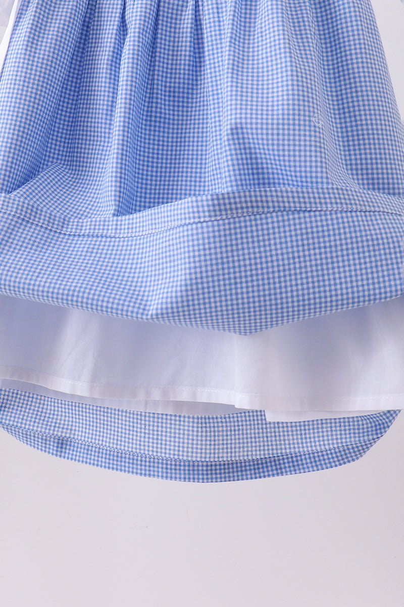 Blue bow gingham ruffle dress - Abbies Place