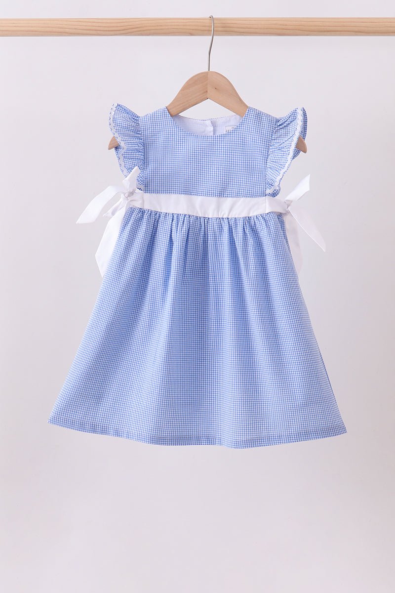 Blue bow gingham ruffle dress - Abbies Place