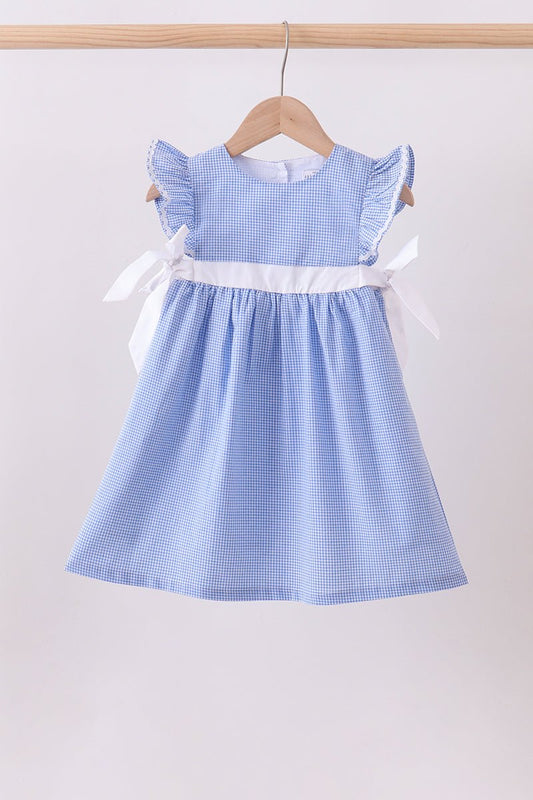 Blue bow gingham ruffle dress - Abbies Place