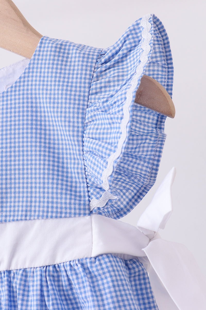 Blue bow gingham ruffle dress - Abbies Place