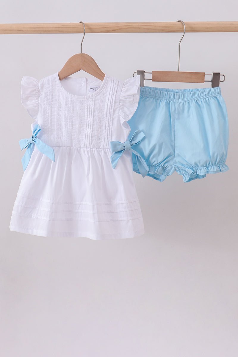 Blue bow ruffle bloomer set - Abbies Place