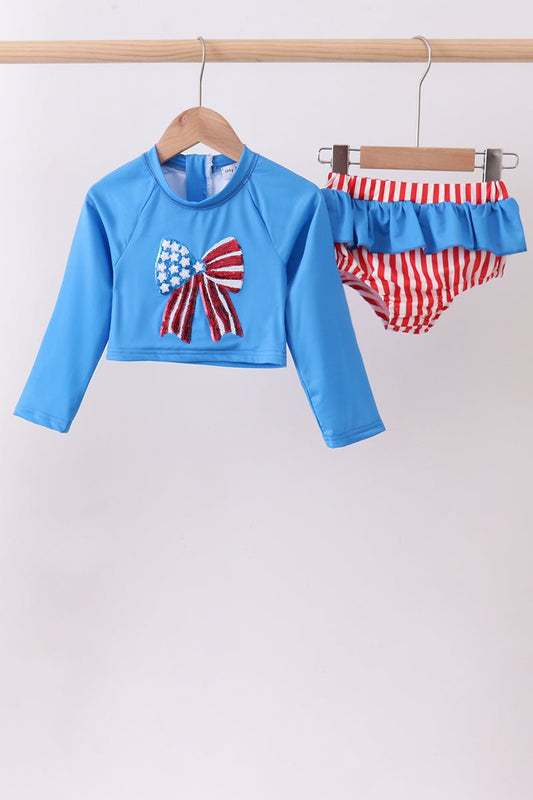 Blue bow sequin 2pc swimsuit - Abbies Place