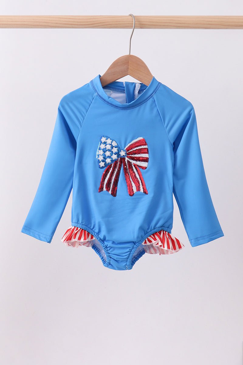 Blue bow sequin rashguard - Abbies Place