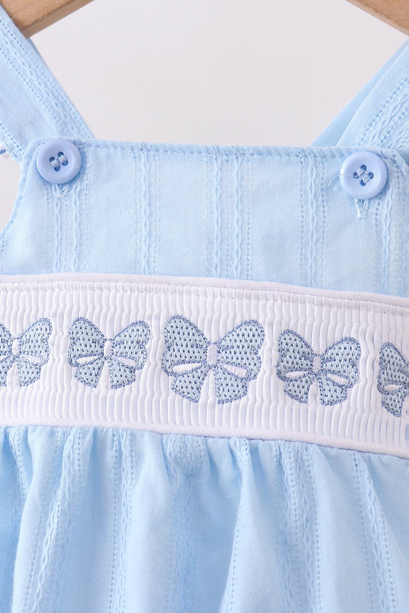 Blue Bow Smocked Embroidered Jacquard Bubble - Abbies Place