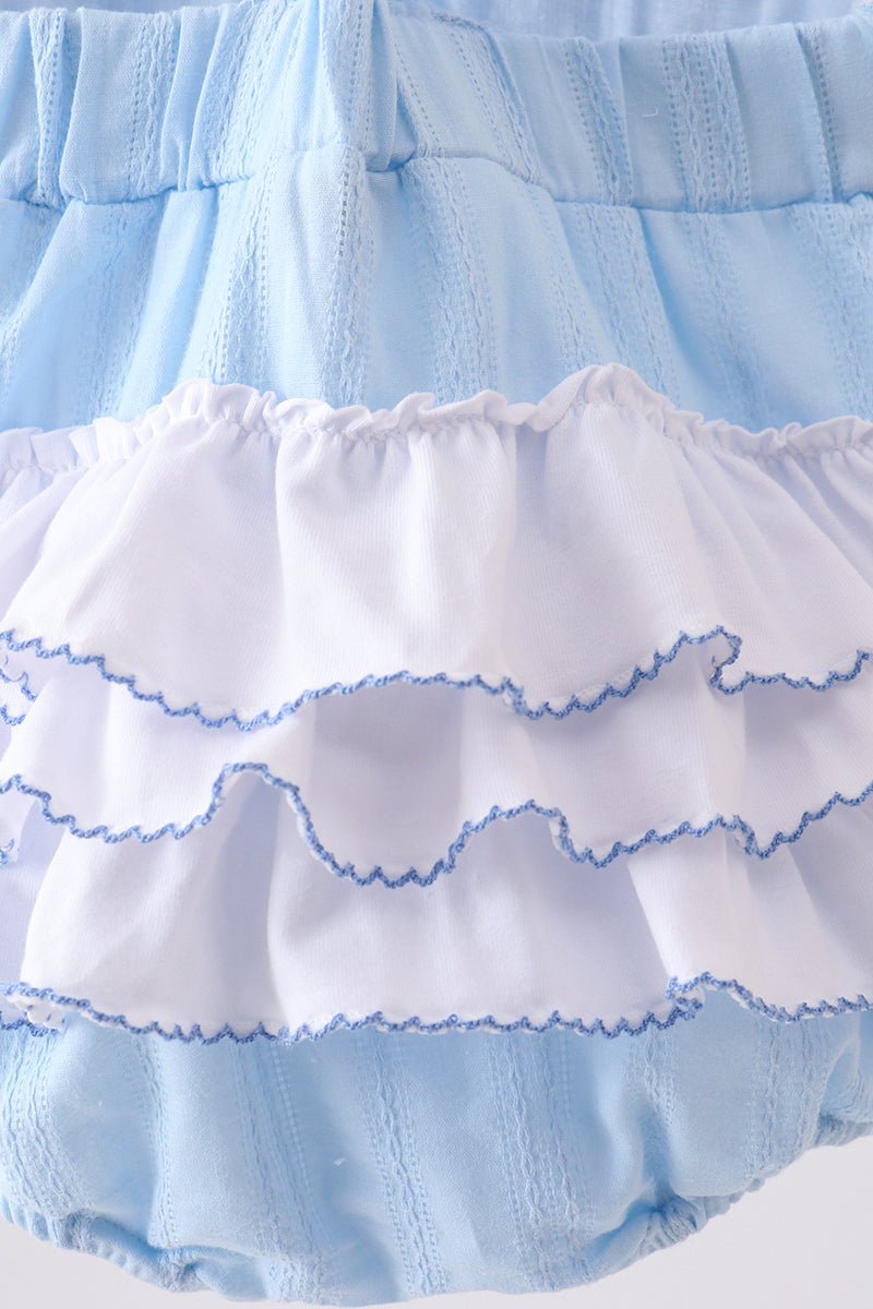Blue Bow Smocked Embroidered Jacquard Bubble - Abbies Place