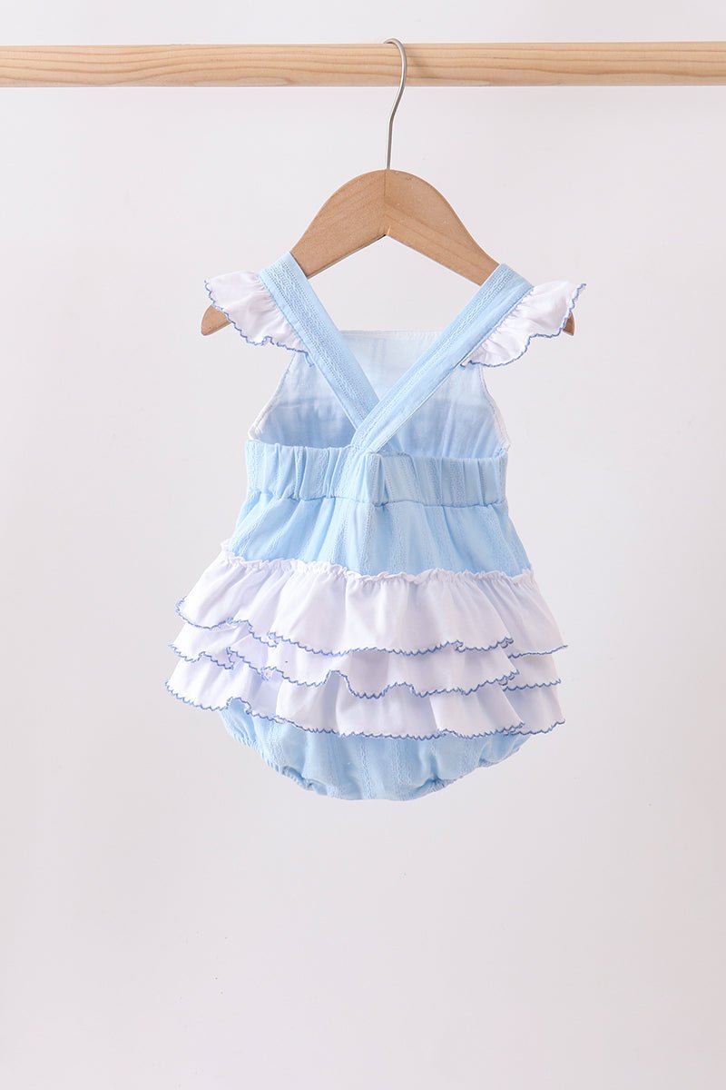 Blue Bow Smocked Embroidered Jacquard Bubble - Abbies Place