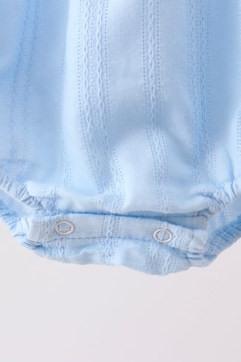 Blue Bow Smocked Embroidered Jacquard Bubble - Abbies Place