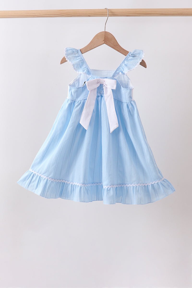 Blue Bow Smocked Embroidered Jacquard Dress - Abbies Place