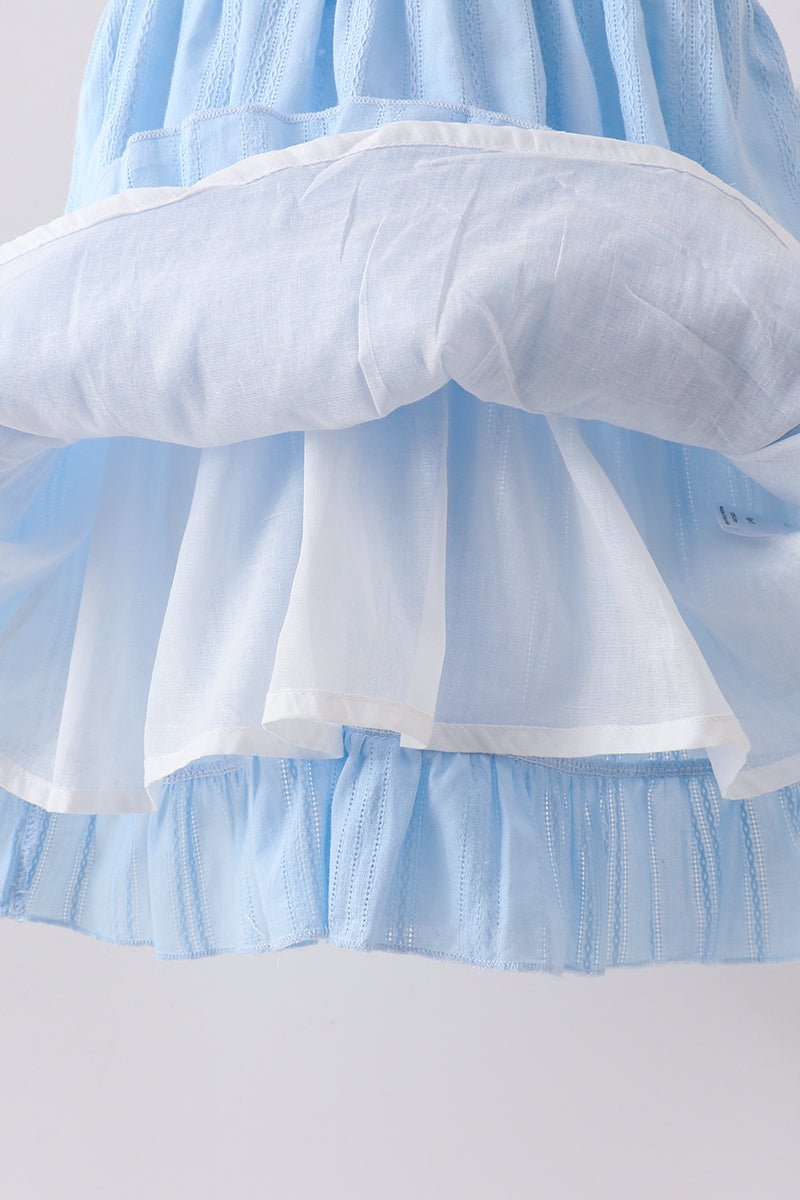 Blue Bow Smocked Embroidered Jacquard Dress - Abbies Place