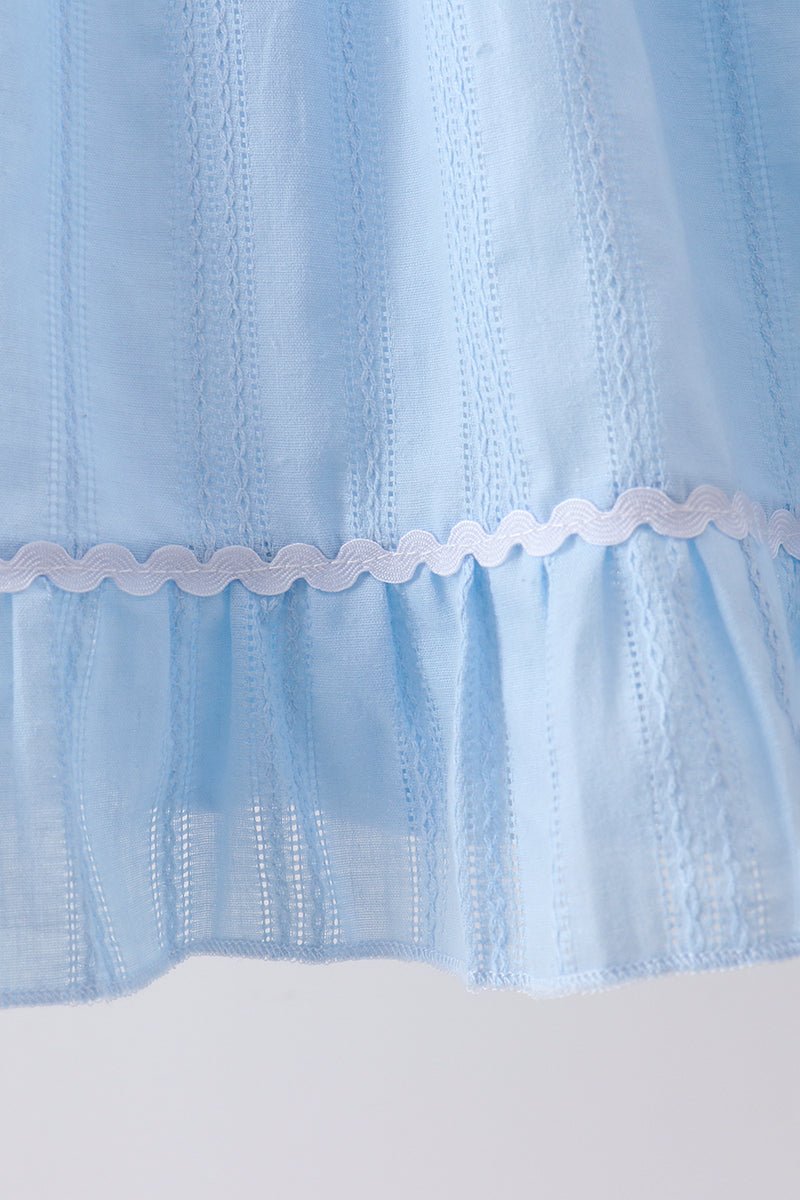 Blue Bow Smocked Embroidered Jacquard Dress - Abbies Place