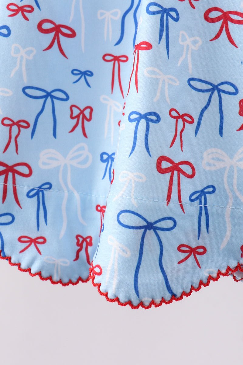 Blue bow smocked ruffle shorts set - Abbies Place