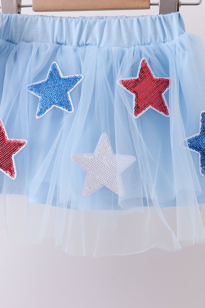 Blue bow star sequin skort set - Abbies Place