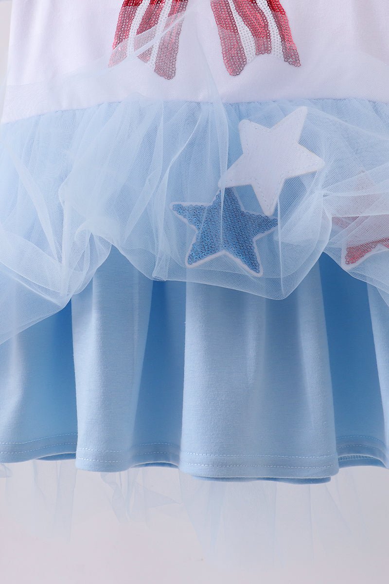 Blue bow star sequin tulle dress - Abbies Place