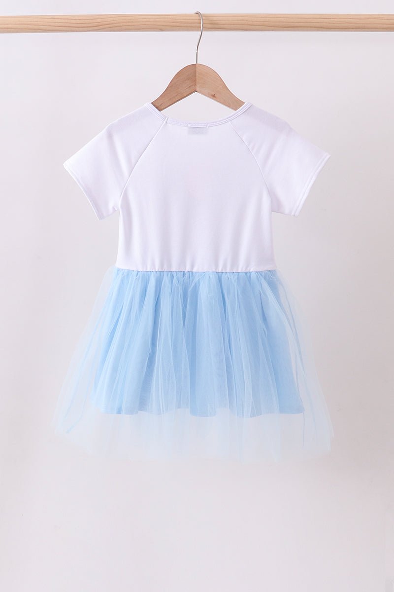 Blue bow star sequin tulle dress - Abbies Place