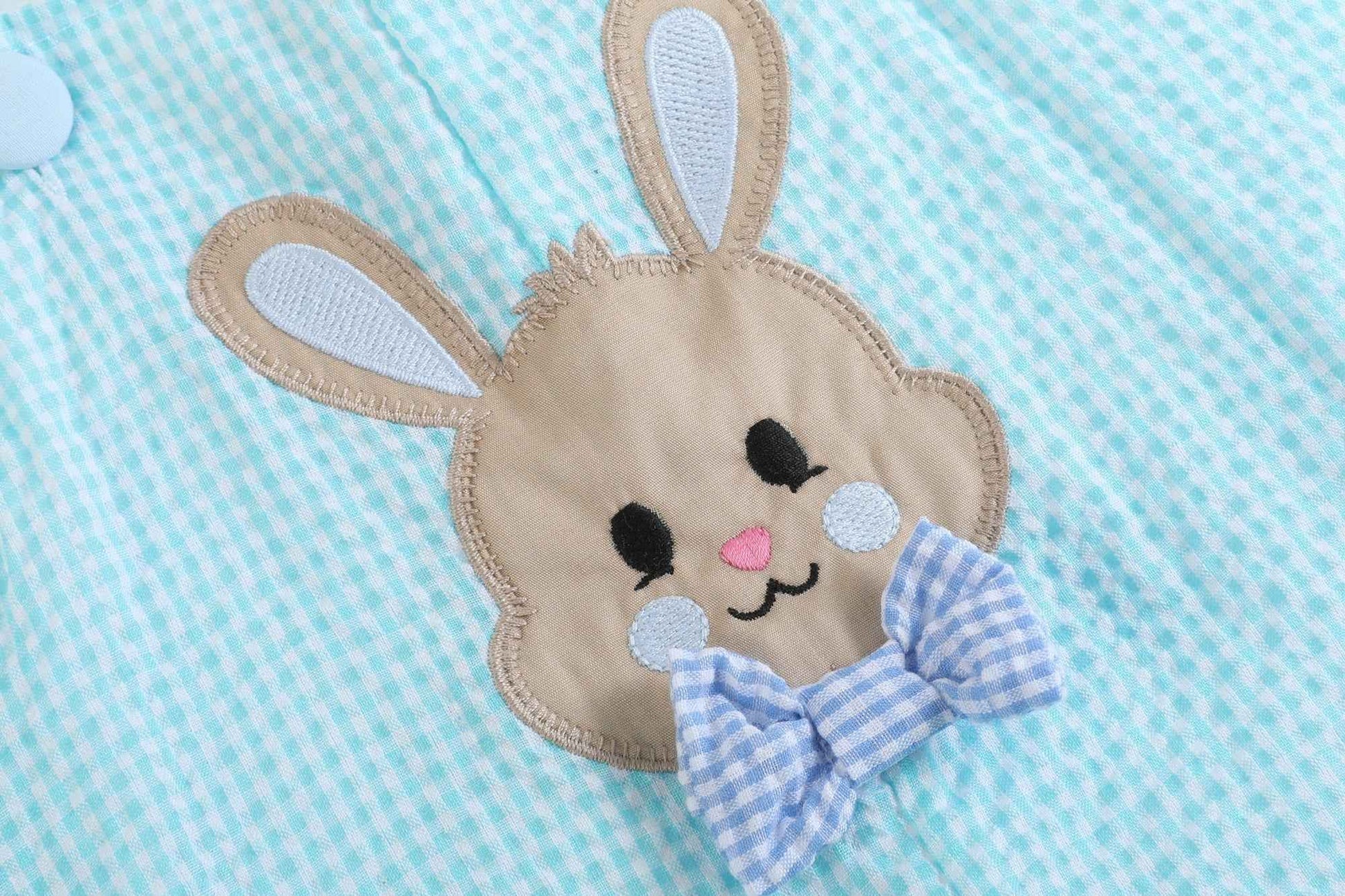 Blue Bow Tie Bunny Applique Shortalls - Abbies Place