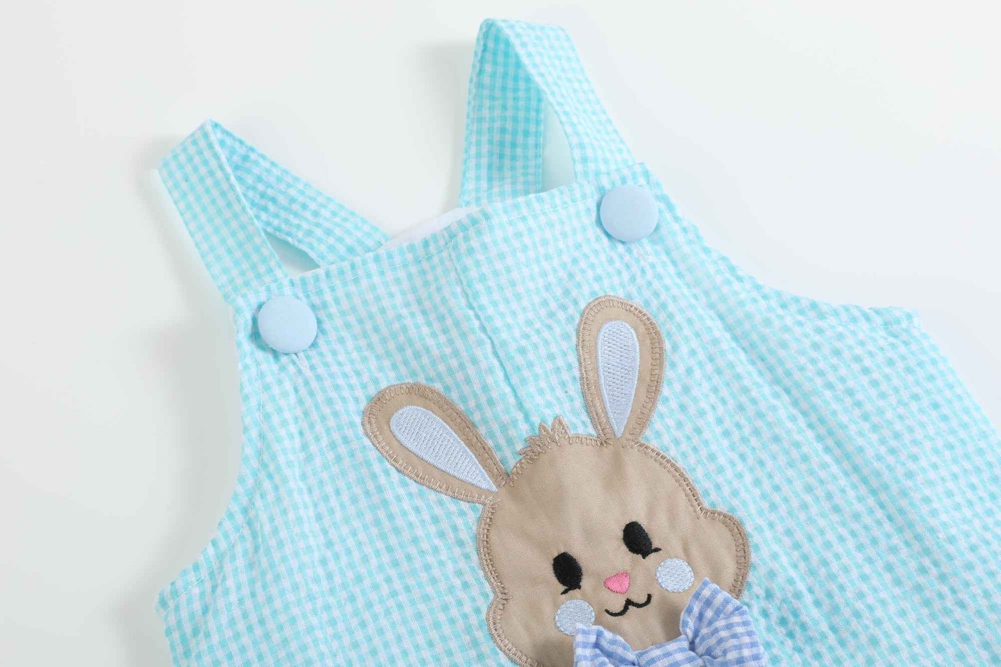 Blue Bow Tie Bunny Applique Shortalls - Abbies Place