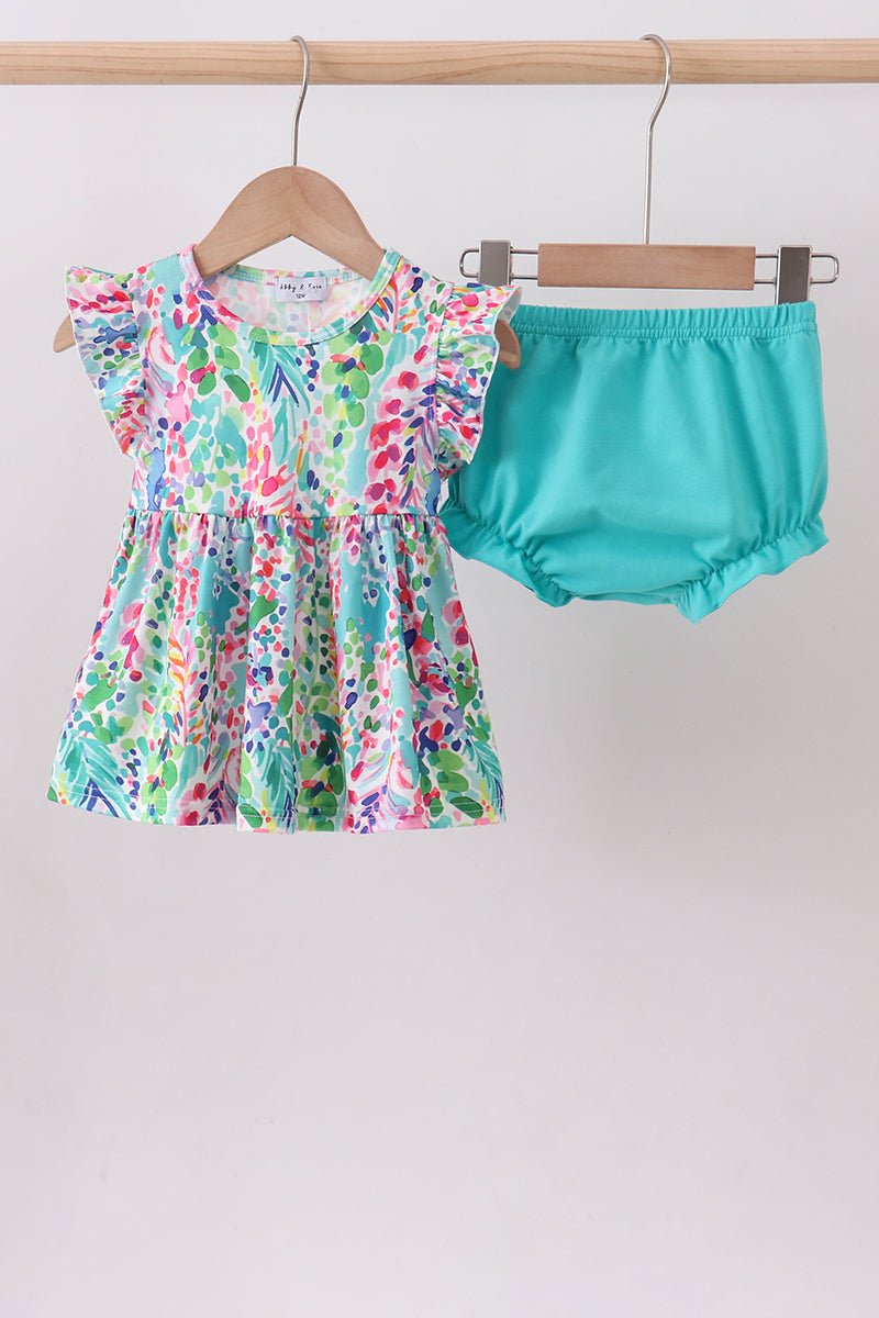 Blue bright floral ruffle bloomer set - Abbies Place
