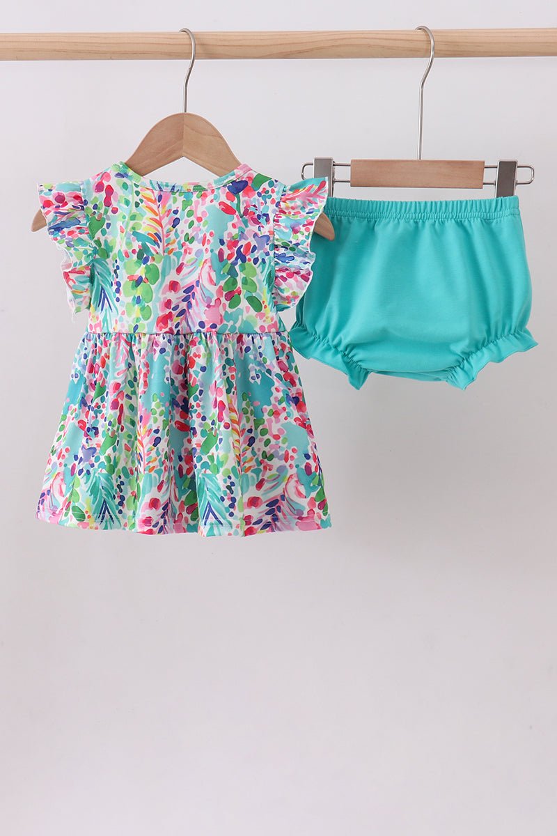 Blue bright floral ruffle bloomer set - Abbies Place
