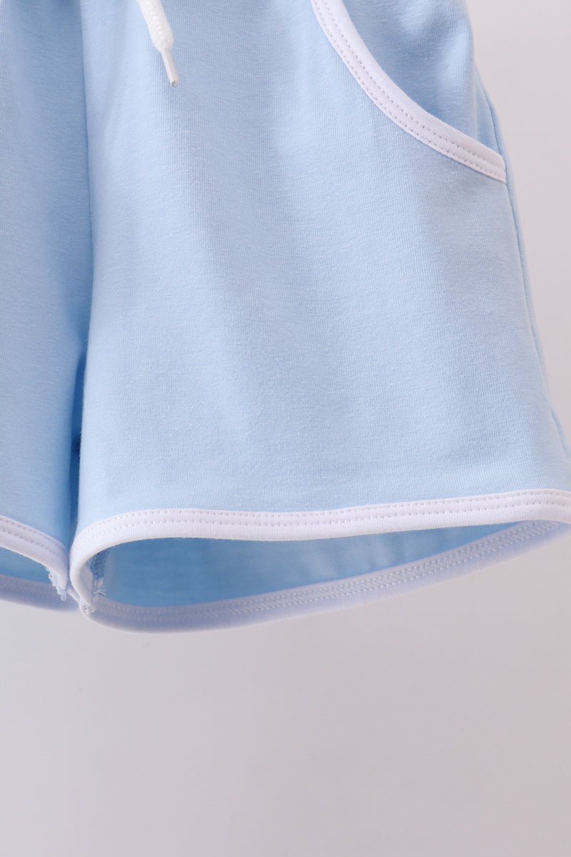 Blue brother embroidery pocket shorts set - Abbies Place