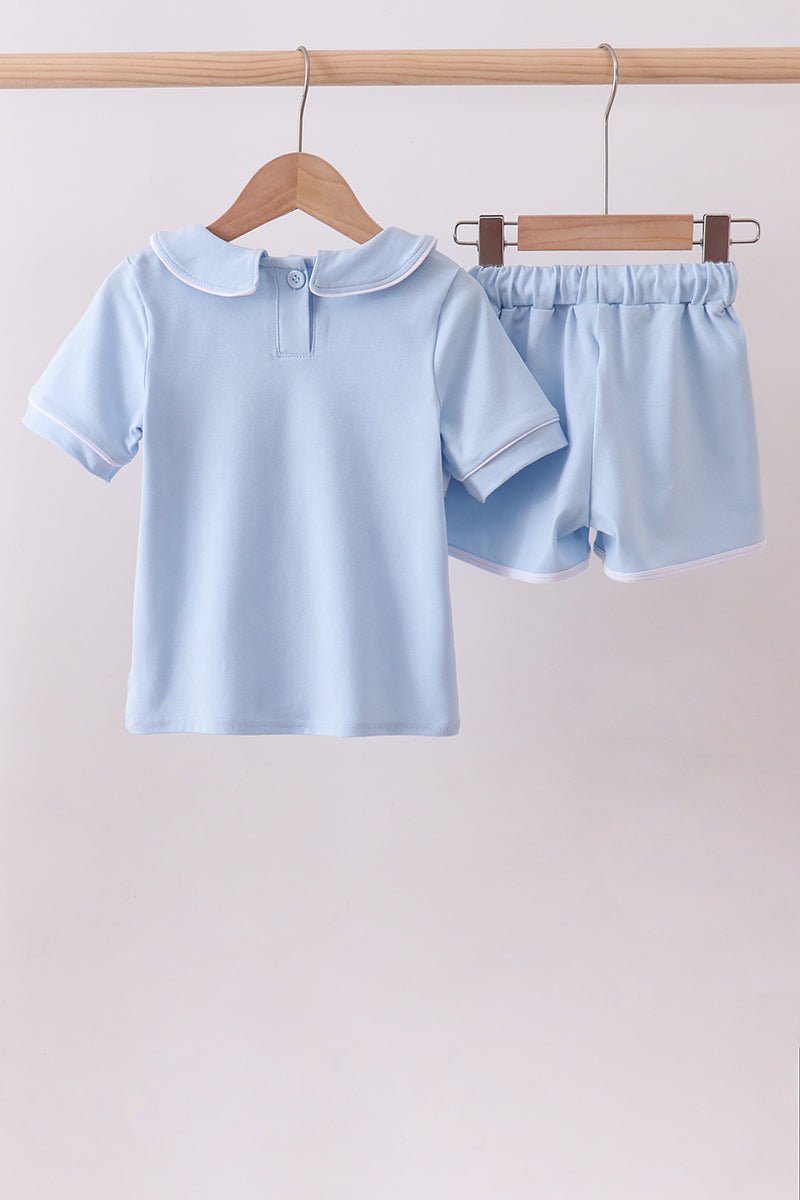 Blue brother embroidery pocket shorts set - Abbies Place