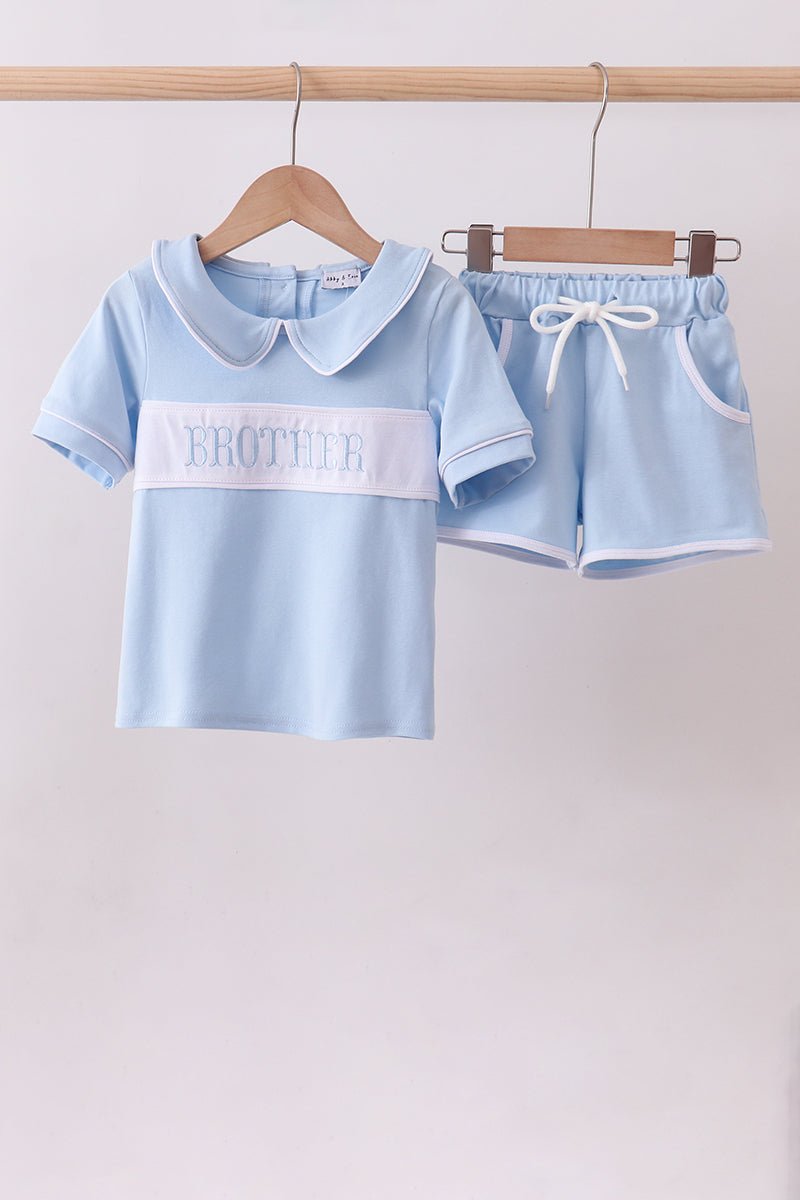 Blue brother embroidery pocket shorts set - Abbies Place