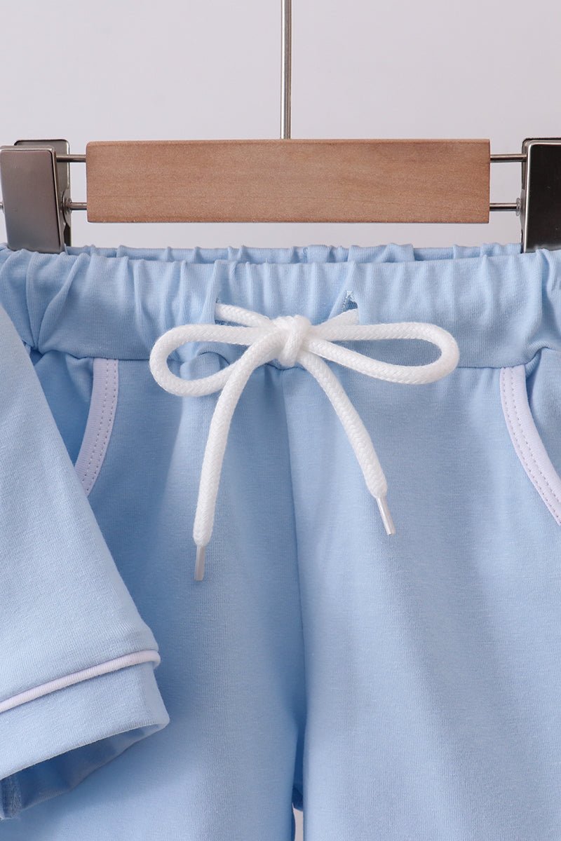 Blue brother embroidery pocket shorts set - Abbies Place