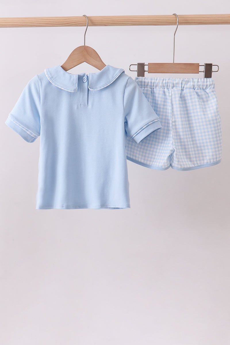 Blue brother smocked shorts set - Abbies Place