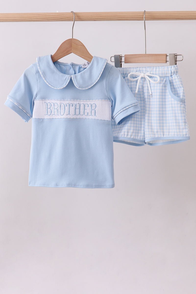 Blue brother smocked shorts set - Abbies Place