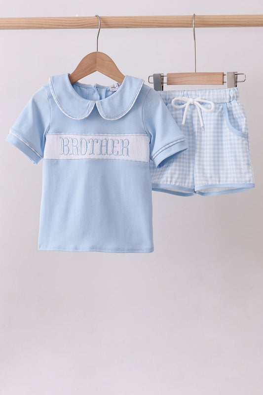 Blue brother smocked shorts set - Abbies Place