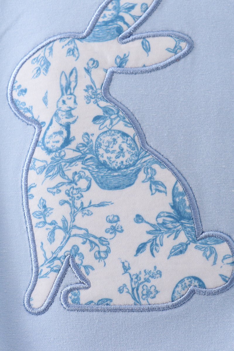 Blue bunny applique ruffle bubble - Abbies Place