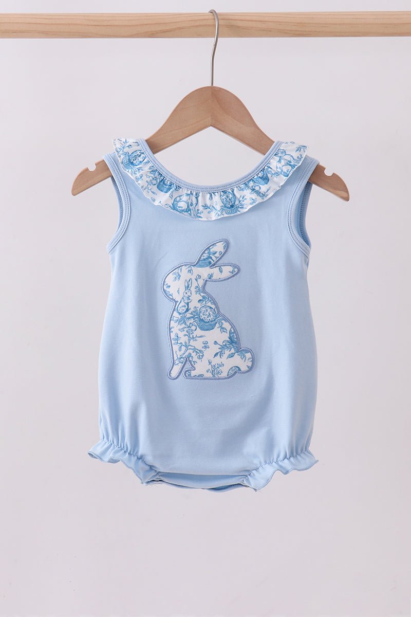Blue bunny applique ruffle bubble - Abbies Place