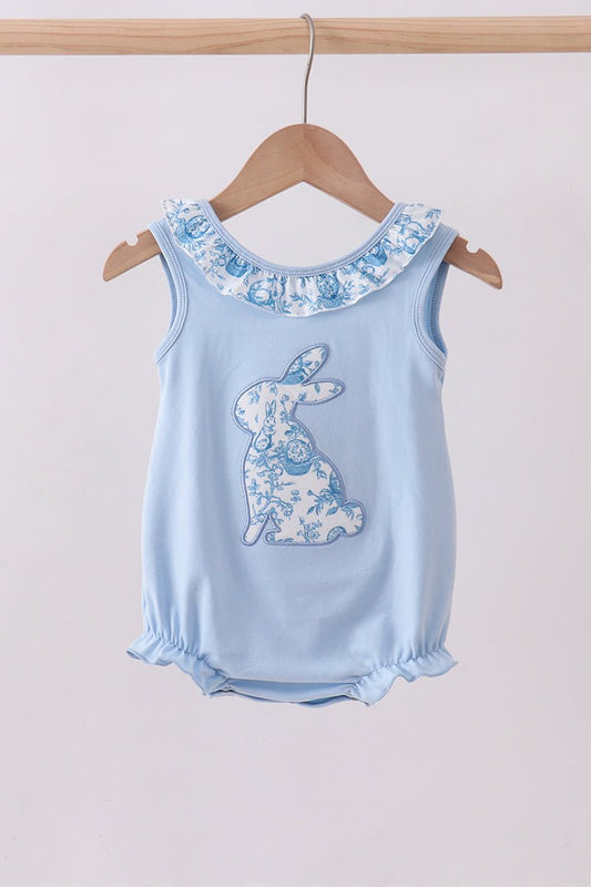 Blue bunny applique ruffle bubble - Abbies Place